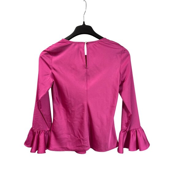 J.Crew Winter Garden Fuchsia Pink Satin Ruffle Bell Sleeve Top Size S New - Picture 2 of 7